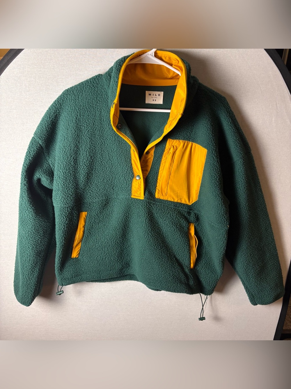 Wilo The Label Cozy Fleece 3/4 Snap Button Pullover XS Green/yellow